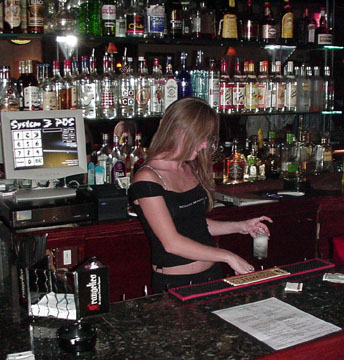 cute miami beach bartender pouring cocktails